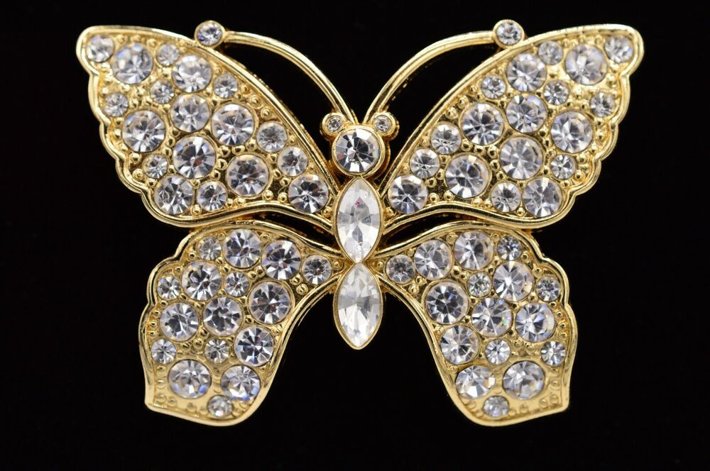 Monet Vintage Butterfly Pin Brooch Rhinestone Crystal Gold Sparkling Y2K Bin4